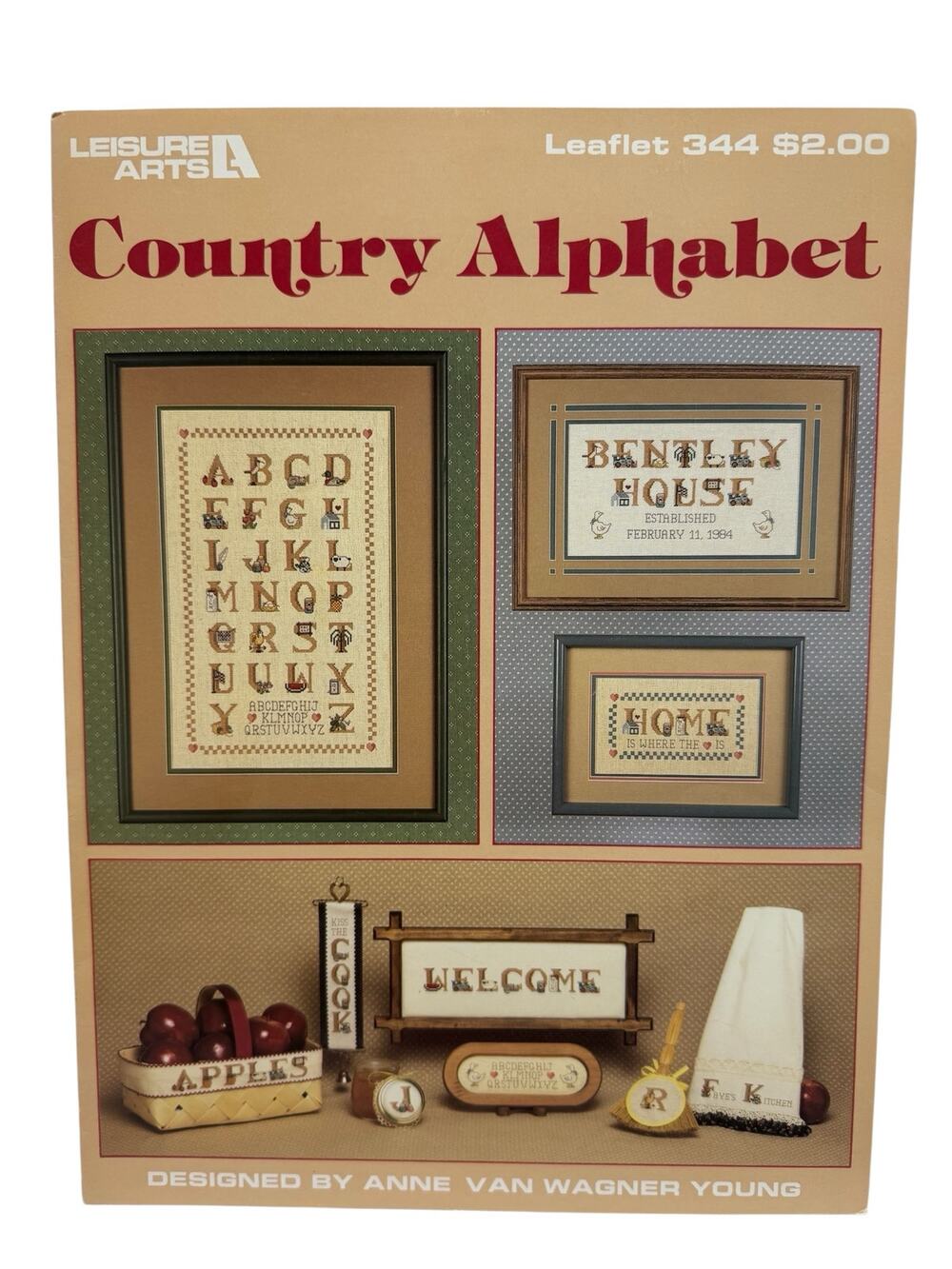 Vintage Country Alphabet Cross Stitch Pattern Leaflet Leisure Arts 1985 Cottage